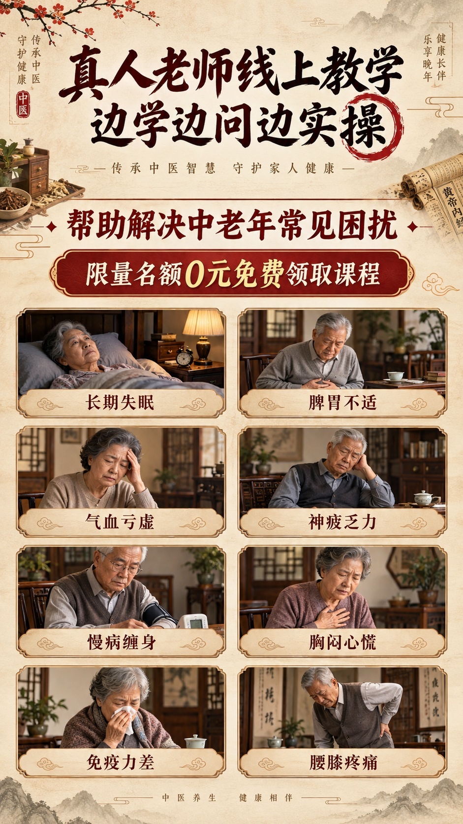 真人老师线上教学，边学边问边实操，帮助解决中老年常见困扰